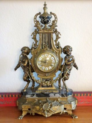 Imperial Brevettato Italian Franz Hermle Marble Mantle Clock Mantle Clock Key