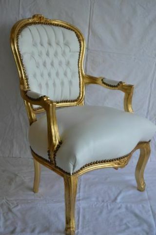 Louis Xv Arm Chair French Style Chair White Leather Look Gold
