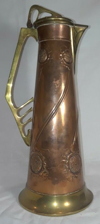 Arts and Crafts Art Nouveau Copper Brass Flaggon Pitcher WMF Style 2