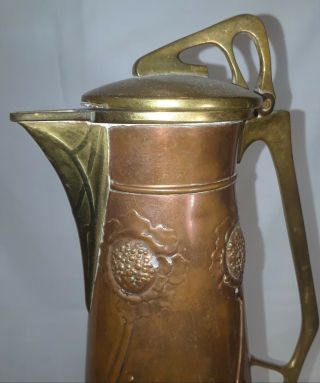Arts and Crafts Art Nouveau Copper Brass Flaggon Pitcher WMF Style 6