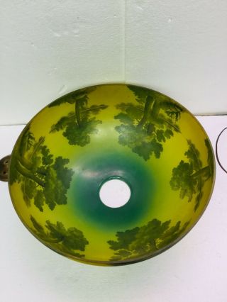 Antique Reverse Painted Lamp Phoenix Glass Shade Pittsburgh Base Trees Landscape 11