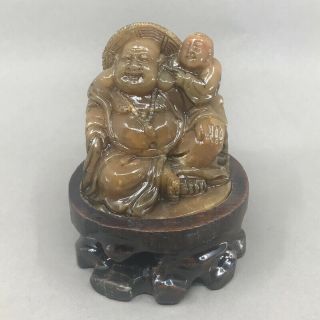 Chinese Shoushan Stone Statue - Laughing Buddha & Kid 2