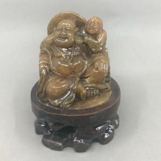 Chinese Shoushan Stone Statue - Laughing Buddha & Kid 3
