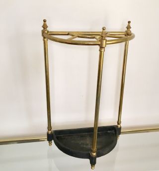 Vtg Brass Cast Iron Umbrella Walking Stick Stand Curved Traditional Entry Foyer