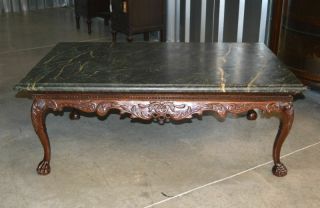Indonesian Green Marble Top Coffee Table With Ball And Claw Feet
