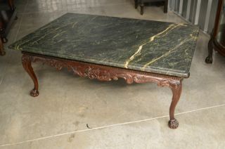 Indonesian Green Marble Top Coffee Table with Ball and Claw Feet 2