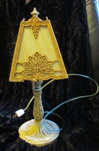 Antique Slag Glass Boudoir / Table Lamp,  Orig.  Paint 1910 - 1930 