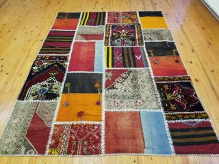 Vintage 1980 - 1990 ' s Tribal Patchwork Rug from Cappadocia 5 ' 6  x 7 ' 5 10
