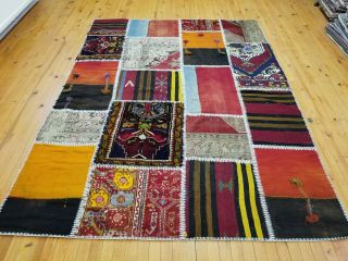 Vintage 1980 - 1990 ' s Tribal Patchwork Rug from Cappadocia 5 ' 6  x 7 ' 5 9