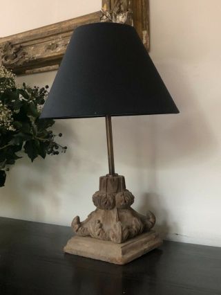 Antique Hand Carved Wooden Plinth Adapted As A Table Lamp