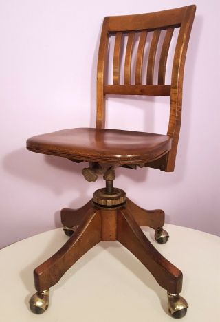 Wh Gunlocke Antique Office Chair Wayland Ny 1920s Vintage Oak Swivel Tilt Back