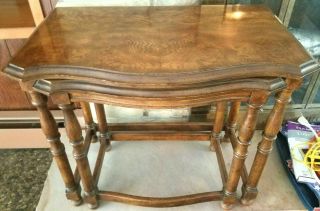 Pair Vtg Drexel Heritage Oak Nesting Side End Occasional Tables French Country