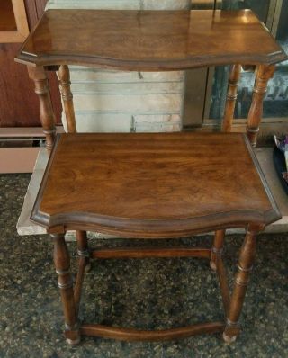 Pair Vtg Drexel Heritage Oak Nesting Side End Occasional Tables French Country 5