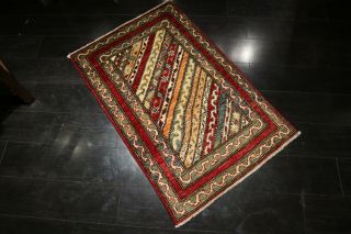 2x3 Tribal Geometric Natural Vegetable Dye Hand - Knotted Wool Rug 585368