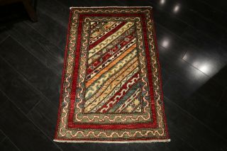 2x3 Tribal Geometric Natural Vegetable Dye Hand - knotted Wool Rug 585368 2