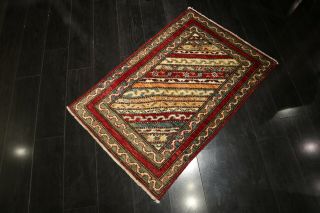 2x3 Tribal Geometric Natural Vegetable Dye Hand - knotted Wool Rug 585368 3
