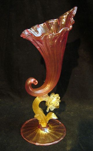 C.  1920 Antique Murano Glass Vase Cornucopia Form Poss.  Salviati