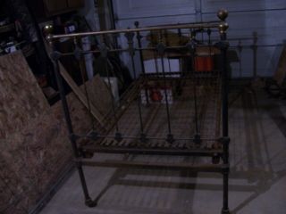 Vintage antique wrought iron bed some brass. 4