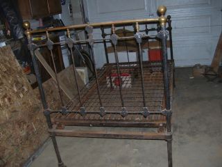 Vintage antique wrought iron bed some brass. 5