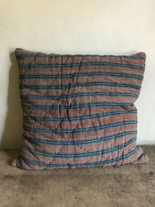 Big Early Antique Inspired Handmade Blue Linsey Woolsey Pillow Aafa Textile 2