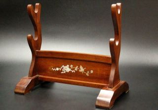 Swr145 Japanese Flower Inlaid Mother - Of - Pearl Old Short Sword Rack Stand