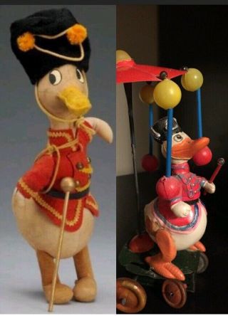 Rare 1930 Donald Duck Drum Major Celluloid Tin Windup Toy Early Japan Antique