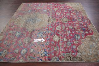 Vintage Faded Muted Burgundy Kashmar Persian Distressed Area Rug Square 7 