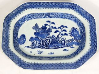 Antique Blue White Canton Chinese Export Porcelain Serving Dish W/nanking Border