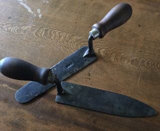 2 Antique,  Burr,  Wood - Handled,  Sand Casting Foundry Mold - Forming Trowels