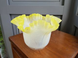 Victorian Clichy Nailsea Lemon Yellow Glass Oil Lamp Shade Duplex 4 Ins