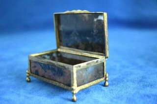 Antique German 19th Century Beveled Moss Agate Stone Snuff Gold Dore Case Box 3