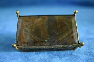 Antique German 19th Century Beveled Moss Agate Stone Snuff Gold Dore Case Box 7