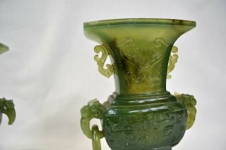 Vintage Antique Chinese Carved Green Stone Vases 10