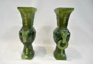 Vintage Antique Chinese Carved Green Stone Vases 3