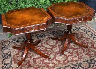 1920s Weiman English Regency Mahogany Leather Top Side Tables End Tables