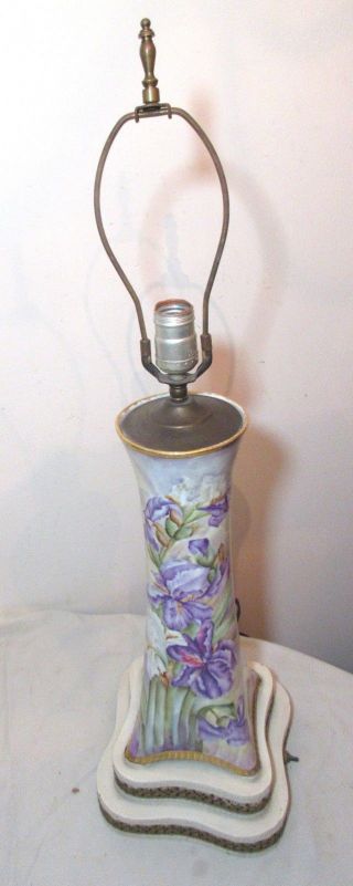 LARGE antique hand painted Sevres porcelain floral electric table vase lamp Bell 12