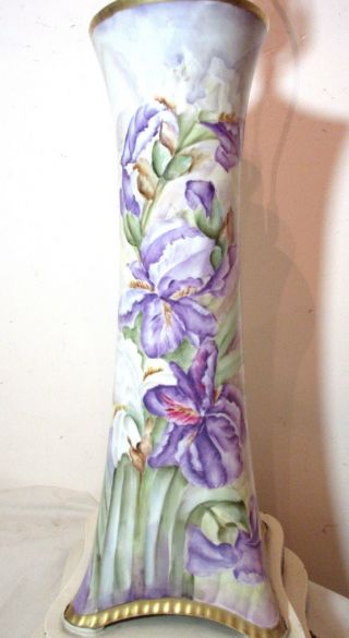 LARGE antique hand painted Sevres porcelain floral electric table vase lamp Bell 4