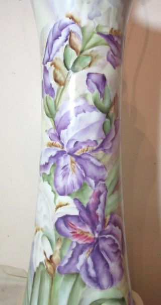 LARGE antique hand painted Sevres porcelain floral electric table vase lamp Bell 5