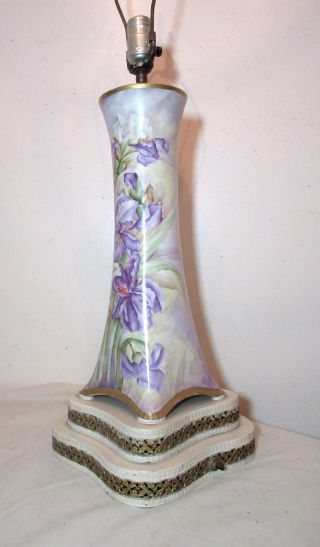 LARGE antique hand painted Sevres porcelain floral electric table vase lamp Bell 7