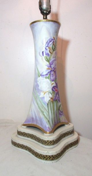 LARGE antique hand painted Sevres porcelain floral electric table vase lamp Bell 8