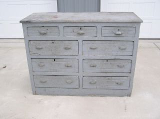 Primitive Antique Large 9 Drawer Cabinet Railroad Hand Made Usa Great Patina