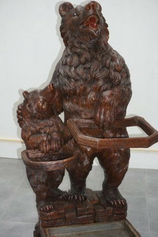 Rare Black Forest Father & Son Bear Stick Stand:1890