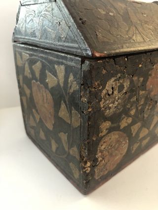 Antique Wooden Paint Decorated 18th Century Spanish Colonial Lock Box 3