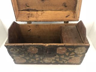 Antique Wooden Paint Decorated 18th Century Spanish Colonial Lock Box 4