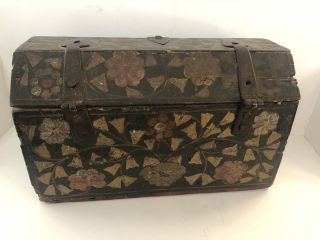 Antique Wooden Paint Decorated 18th Century Spanish Colonial Lock Box 7