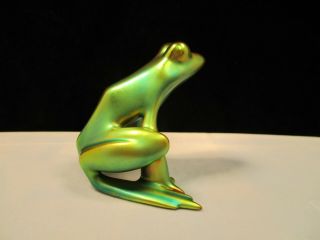 ZSOLNAY HUNGARY EOSIN GREEN FROG FIGURINE 2