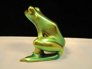 ZSOLNAY HUNGARY EOSIN GREEN FROG FIGURINE 4