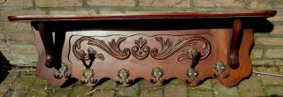 Large Antique Vtg French Oak Carved Kitchen Wall Shelf Copper Pot Coat Hat Rack