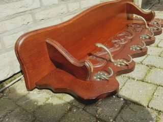 LARGE Antique Vtg French Oak Carved Kitchen Wall Shelf Copper Pot Coat Hat Rack 5