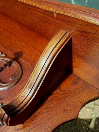 LARGE Antique Vtg French Oak Carved Kitchen Wall Shelf Copper Pot Coat Hat Rack 9